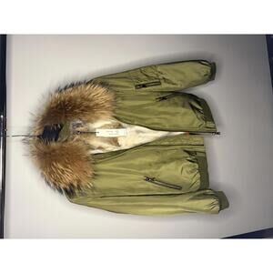 Love token Olive Green Bomber Jacket with Fur Collar and Faux Fur Lining